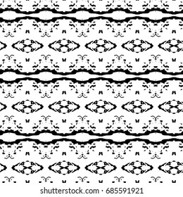 Abstract ornate psychedelic seamless pattern. Black and white grunge texture.