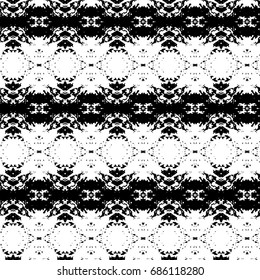 Abstract ornate psychedelic seamless pattern. Black and white grunge texture.