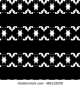 Abstract ornate psychedelic seamless pattern. Black and white grunge texture.