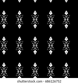 Abstract ornate psychedelic seamless pattern. Black and white grunge texture.