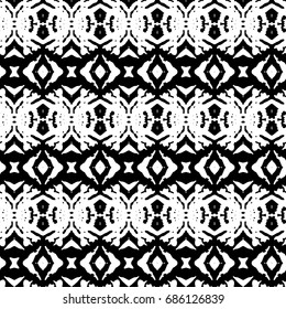 Abstract ornate psychedelic seamless pattern. Black and white grunge texture.