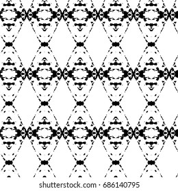 Abstract ornate psychedelic seamless pattern. Black and white grunge texture.