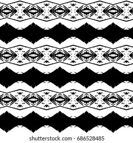 Abstract ornate psychedelic seamless pattern. Black and white grunge texture.