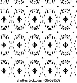 Abstract ornate psychedelic seamless pattern. Black and white grunge texture.