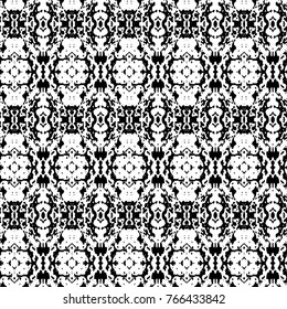 Abstract ornate psychedelic seamless pattern. Black and white grunge texture.