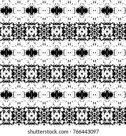 Abstract ornate psychedelic seamless pattern. Black and white grunge texture.