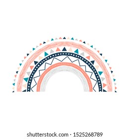 Abstract ornate rainbow illustration. Color bow decorative doodle isolated on white. Childish drawing for gender-neutral nursery design.