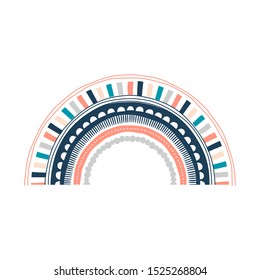 Abstract ornate rainbow illustration. Color bow decorative doodle isolated on white. Childish drawing for gender-neutral nursery design.