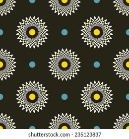 Abstract ornate ring and dot floral background. Seamless pattern. Vector. 