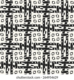 Abstract ornate textured checked geometric background in black and white. Seamless pattern. Vector.