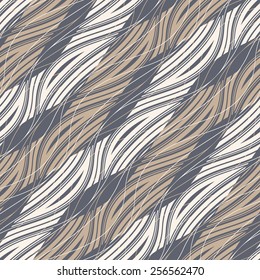 Abstract  ornate textured waves in diagonal direction. Seamless pattern. Vector.
