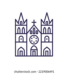 Abstract orthodox church icon. Christian parish church or cathedral architectural landmark in line art.