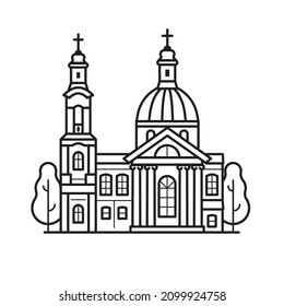 Abstrakte orthodoxe Kirchensymbol inspiriert von Uspensky aka Asumption Kathedrale in Vitebsk, Weißrussland. Christliche Pfarrkirche und architektonisches Wahrzeichen in der Kunst.