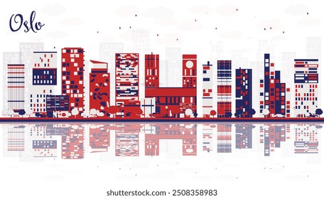 Resumo O horizonte da cidade de Oslo Noruega com edifícios coloridos e reflexões. Ilustração vetorial. Paisagem urbana com marcos.