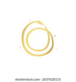 Abstract ouroboros or uroboros symbol. Golden snake consuming its own tail. Isolated elegant hand drawn illustration on white background.