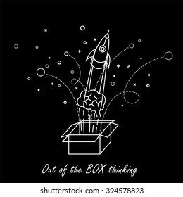 abstract out of box thinking - vector graphic in black and white