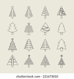 Abstract out line Christmas tree icons set