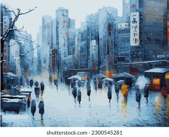 Abstract outdoor cityscape background, beautiful landscape colorful painting in watercolor style, vector EPS 10 illustration