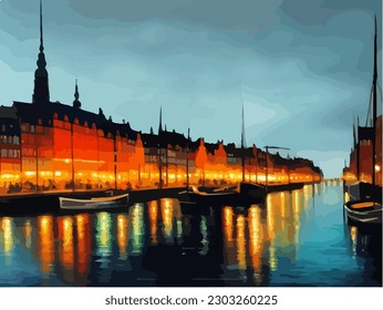 Abstract outdoor cityscape background, beautiful landscape colorful painting in watercolor style, vector EPS 10 illustration 