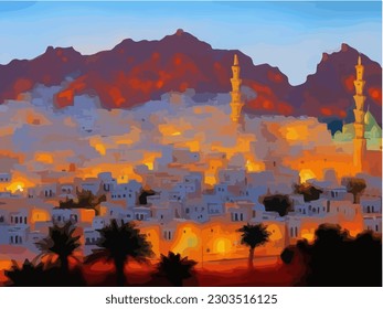 Abstract outdoor cityscape background, beautiful landscape colorful painting in watercolor style, vector EPS 10 illustration