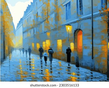 Abstract outdoor cityscape background, beautiful landscape colorful painting in watercolor style, vector EPS 10 illustration