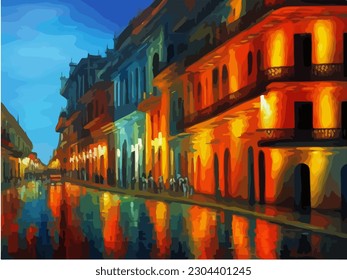 Abstract outdoor cityscape background, beautiful landscape colorful painting in watercolor style, vector EPS 10 illustration 