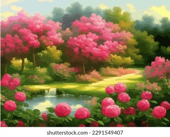 Abstract outdoor natural background, beautiful landscape colorful painting, vector EPS 10 illustration 