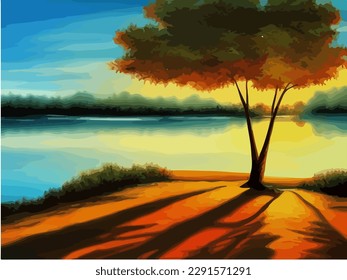Abstract outdoor natural background, beautiful landscape colorful painting, vector EPS 10 illustration 