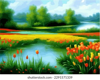 Abstract outdoor natural background, beautiful landscape colorful painting, vector EPS 10 illustration 