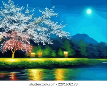 Abstract outdoor natural background, beautiful landscape colorful painting, vector EPS 10 illustration 