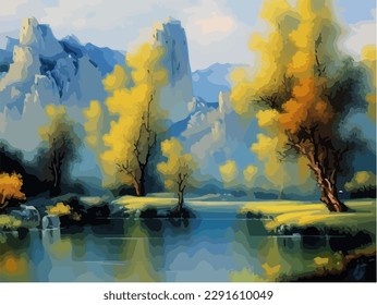 Abstract outdoor natural background, beautiful landscape colorful painting, vector EPS 10 illustration 
