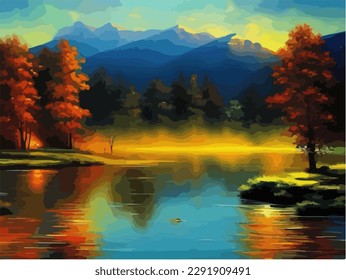 Abstract outdoor natural background, beautiful landscape colorful painting, vector EPS 10 illustration 