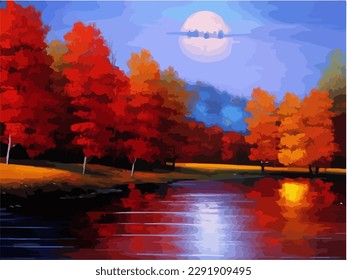 Abstract outdoor natural background, beautiful landscape colorful painting, vector EPS 10 illustration 