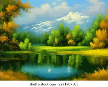 Abstract outdoor natural background, beautiful landscape colorful painting, vector EPS 10 illustration 