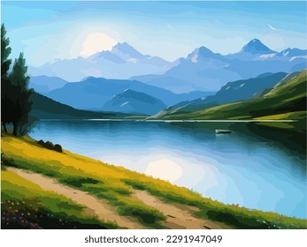 Abstract outdoor natural background, beautiful landscape colorful painting, vector EPS 10 illustration 