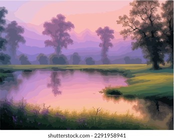 Abstract outdoor natural background, beautiful landscape colorful painting, vector EPS 10 illustration 