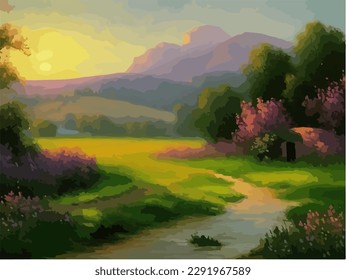 Abstract outdoor natural background, beautiful landscape colorful painting, vector EPS 10 illustration 