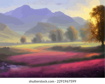Abstract outdoor natural background, beautiful landscape colorful painting, vector EPS 10 illustration 