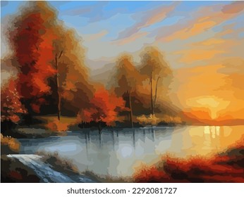 Abstract outdoor natural background, beautiful landscape colorful painting, vector EPS 10 illustration 