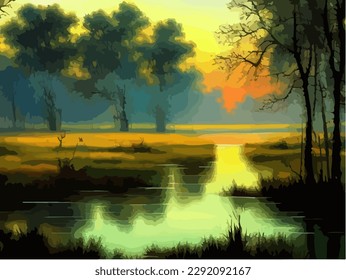 Abstract outdoor natural background, beautiful landscape colorful painting, vector EPS 10 illustration 