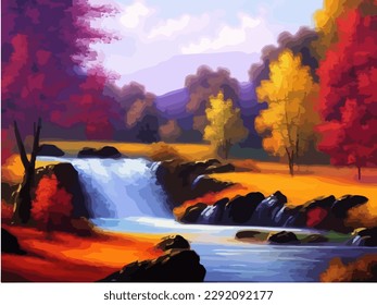 Abstract outdoor natural background, beautiful landscape colorful painting, vector EPS 10 illustration 