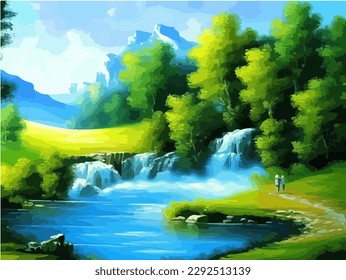 Abstract outdoor natural background, beautiful landscape colorful painting, vector EPS 10 illustration 
