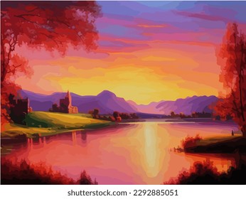 Abstract outdoor natural background, beautiful landscape colorful painting, vector EPS 10 illustration 