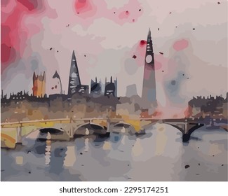 Abstract outdoor natural background, beautiful cityscape colorful painting in watercolor style, vector EPS 10 illustration 