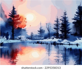 Abstract outdoor natural background, beautiful landscape colorful painting in watercolor style, vector EPS 10 illustration 