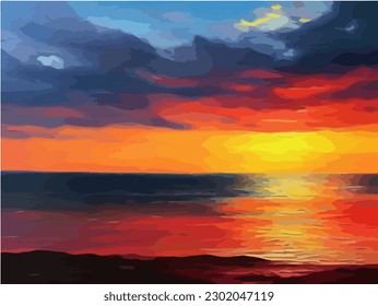 Abstract outdoor natural background, beautiful seascape colorful painting in watercolor style, vector EPS 10 illustration 