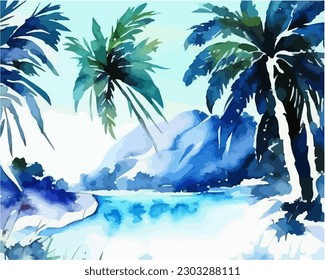 Abstract outdoor natural background, beautiful winter landscape colorful painting in watercolor style, vector EPS 10 illustration 