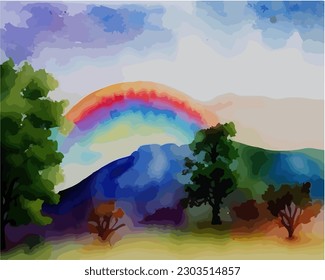 Abstract outdoor natural background, beautiful landscape colorful painting in watercolor style, vector EPS 10 illustration 