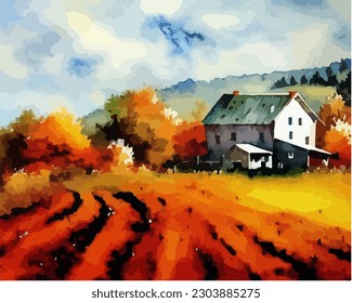 Abstract outdoor natural background, beautiful autumn landscape colorful painting in watercolor style, vector EPS 10 illustration 