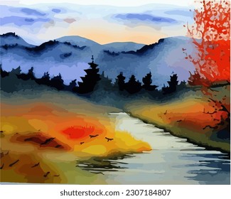 Abstrait, arrière-plan naturel extérieur, bel automne, tableau coloré à l'aquarelle, illustration vectorielle EPS10 
